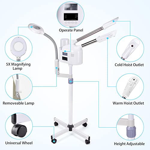 Seeutek Pro Rolling Facial Steamers For Face Professional 3 In 1 Facial Steamer Humidifier With 5X Mag Lamp,Face Steamer Standing Warm Cold Mist Digital Lcd Screen For Home Salon Spa #TOP1