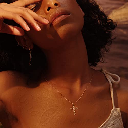 Fettero Cross Necklace For Women, 14K Gold Plated Chain Necklace Dainty Gold Cross Pendant Necklace Iris Necklaces For Gold Jewelry For Women #TOP2
