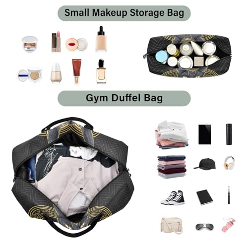 Large Travel Duffel Bag, Pharaoh Cat Sports Tote Gym Bag, Shoulder Weekender Overnight Bag for Women Men, Carry On Luggage with Toiletry Bags4