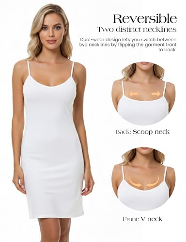 Image of Buauty 2 Packs Full Slip Dress for Women, Adjustable Spaghetti Strap No Static Cami Mini Slips for Under Dress Nightgown