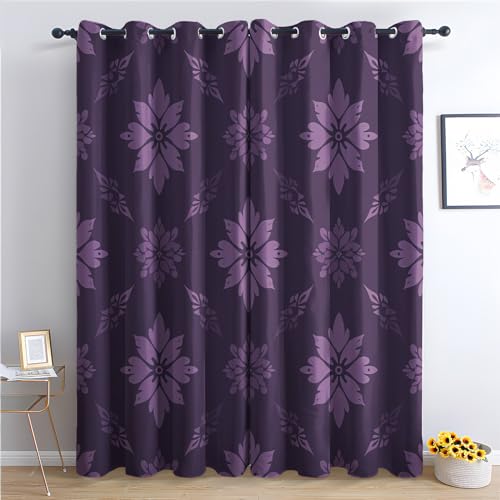 zcwl Floral Curtains for Bedroom Living Room, Flower Purple Patterned Blackout Curtains, Thermal Insulated Eyelet Curtain, 72 Drop Window Treatments Drapes, 66x72 Inch (W x L), 2 Panels