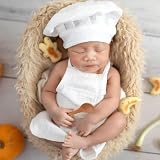 Ylsteed Newborn Photography Outfits Girl Boy Chef Outfits Infant Baby Photo Shoot Chef Costume Newborn Baby Photography Props Baby Chef Hat Apron with Spoon Set Newborn Photography Outfits Boy 3Pcs