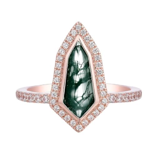 Natural Moss Agate Gemstones Rings for Women Solid 925 Sterling Silver Shield Shape Bezel Set Ring for Engagement Wedding Jewelry Trendy