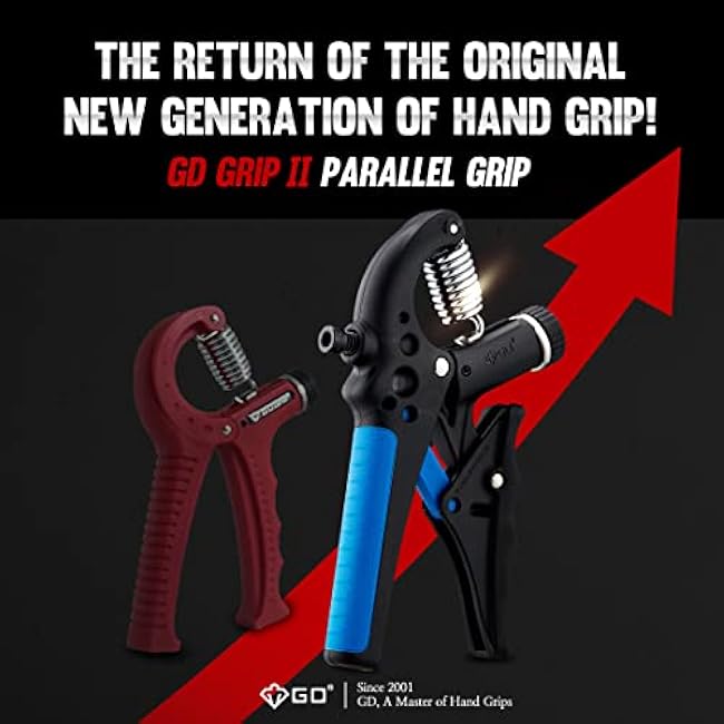 GD Grip2 Hand Grip Strengthener (Grip Strength Trainer) Adjustable Gripper (22~77lbs) Forearm and Wrist Exerciser Strengthener for Grip Strength