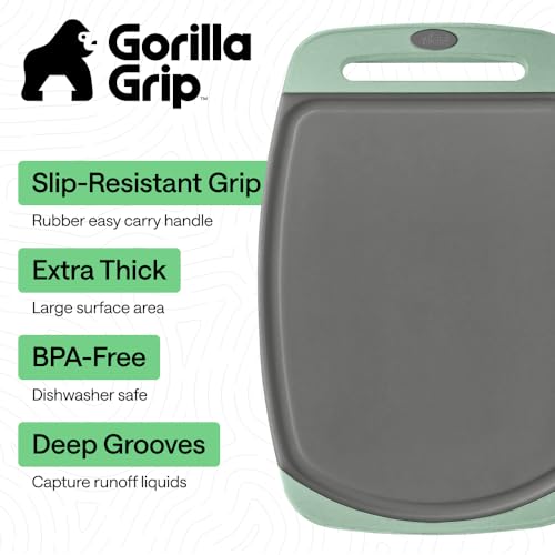 Image of GORILLA GRIP BPA-Free Reversible Kitchen Cutting Board Set of 3, US Designed, Nonporous, Juice Grooves Catch Liquid, Slip Resistant Border, Dishwasher Safe, Durable Food Chopping Boards, Gray Mint