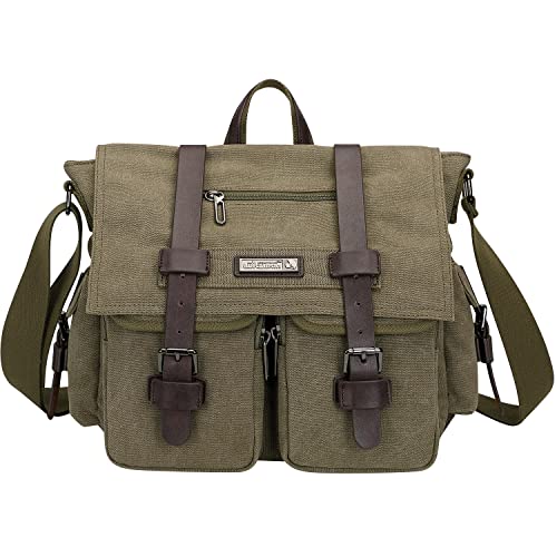 Witzman Vintage Canvas Messenger Bag For Men And Women Large Satchel Bags Crossbody With 12 Inch Laptop (A8008 Army Green) #TOP1