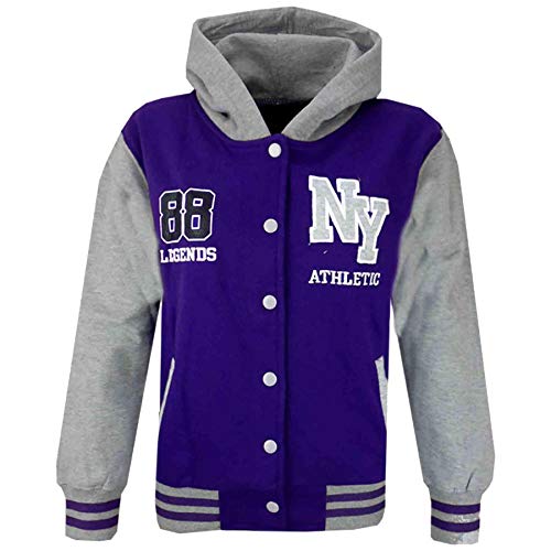 A2Z 4 Kids Unisex Ragazzi Ragazze Giacca con Cappuccio Baseball - NY Jacket Purple 11-12