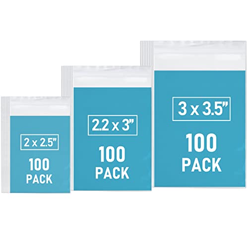 Small Plastic Bags, 300 PCS Mini Baggies, 3 Assorted Sizes, Transparent Jewelry Bag Reclosable, Clear Bag, Resealable Poly Bags for Pill, Beads, Screws, Packaging by WOW DING - Used condition - US$4.80