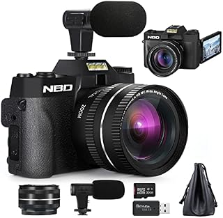 NBD Digital Camera 4K 48MP Vlogging Camera, Cameras for Photography with Flip Screen, WiFi, 16X Digital Zoom, 32GB TF Card,52mm Wide Angle & Macro Lenses,Compact Camera for Beginners