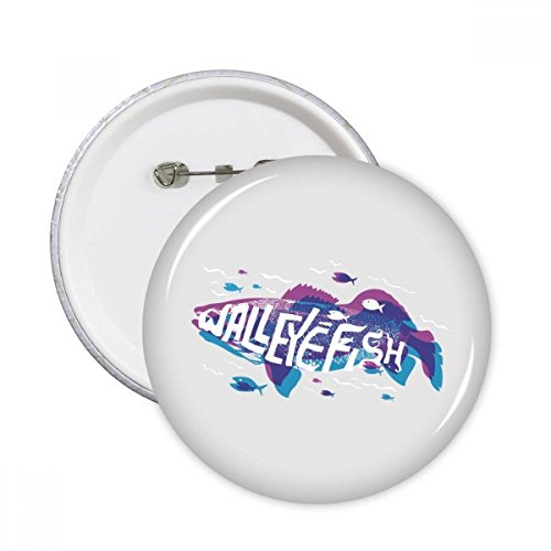 Badge poisson bleu pourpre en lot de 5 broches rondes XXL pour vêtements