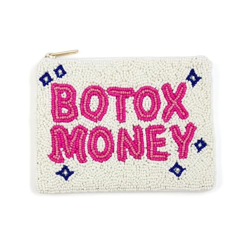 Pretty Robes Pearl Beaded Coin Purse Handmade with Colorful Designs Savings Bag Small Zipper Pouch for Cash Card & Makeup (Botox Money)