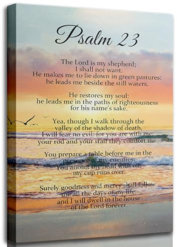 Bible Verse Psalm 23 Canvas Wall Art Religious Christian Scripture Painting Picture Wall Decor The Lord is My Shepherd Print Artwork for Living Room Bedroom Church Prayer Room Home Decoration 12x16in