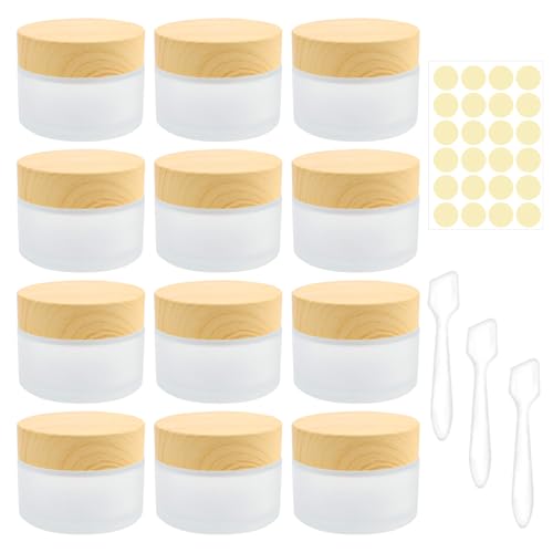 12 Piezas Cosmética Tarros de Vidrio 10ml Esmerilado Crema Cristal Viaje con Tapa