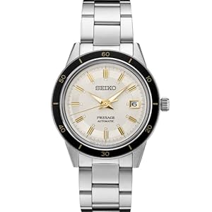 SEIKO SRPG03 Watch for Men – Presage Collection – Stainless Steel Case and Bracelet, Cream Dial, Automatic Movement, and 50m Water Resistant