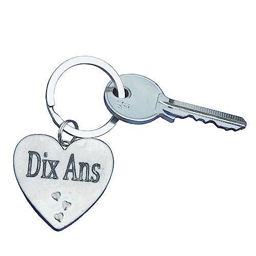 Porte-Clés en Étain - Dix Ans - Cadeau de 10ème Anniversaire de Mariage - Fait à la Main aux Étains de Jumilhac