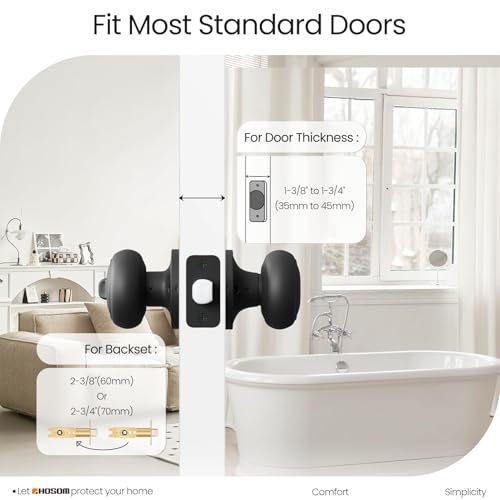 HOSOM Privacy Door Knob, Matte Black Door Knob Set, Black Door Handles Interior, Keyless Doorknobs Interior Door Lock for Bedroom, Bathroom, 1 Pack