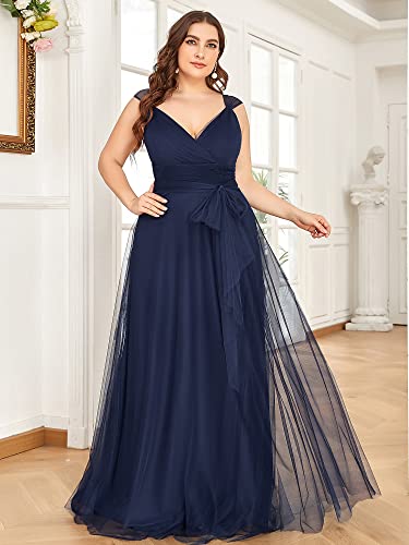 Ever-Pretty Plus Women's V-Neck Wrap Empire Waist Sash Tulle A-line Plus Size Bridesmaid Dresses 07303-DA4