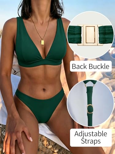 Image of Bathing Suits for Women Deep V Neck Sexy Two Piece Bikini Sets for Women Thong Halter Cheeky Swimsuit