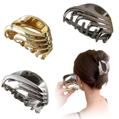 BeeGift 3-Piece Metal Claw Clips (4 inch, Mixed Metallic)