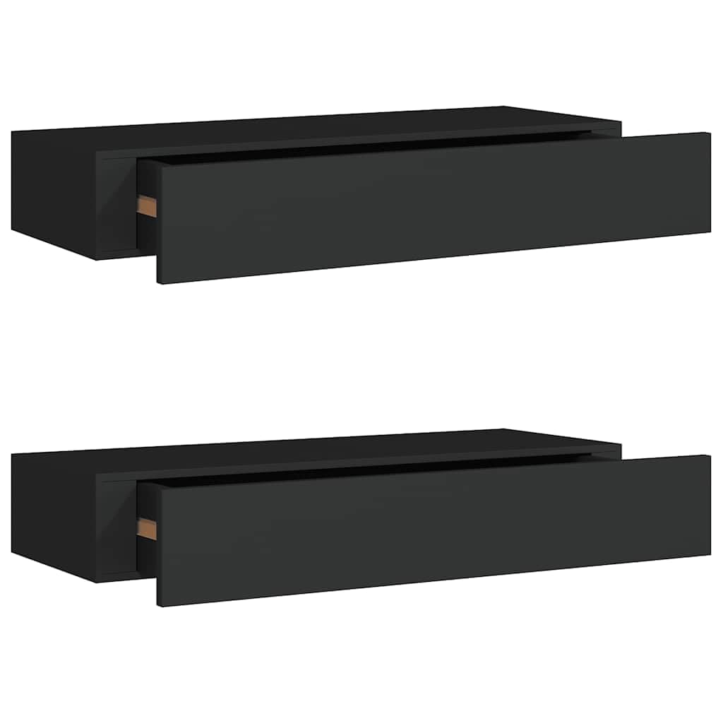 vidaXL Wall-Mounted Drawer Shelves, 2 pcs in Modern Black Finish, Compact Design, Durable MDF and Metal Construction, for Living Room Display and Storage