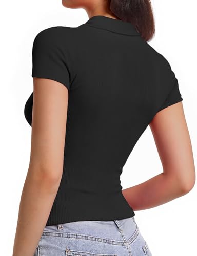 Polo Shirts for Women, Short Sleeve Business Casual Tops, V Neck Polo Collared Work Shirts, Ribbed Fitted Shirts4