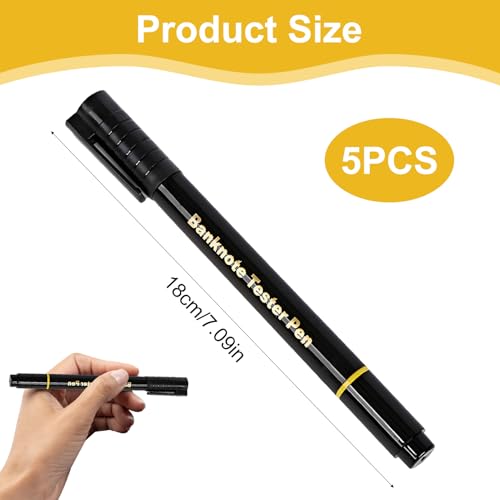 KIRVOS 5 Stück Geldscheinprüfer Stift (13,5 cm) – Falschgeld Detektor für Euro, Dollar, Pfund & internationale Währungen – Geldprüfstift Set zur Banknoten-Überprüfung
