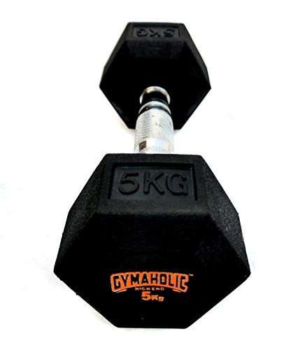 Image of Gymaholic Dumbbell, Hexa Rubber Dumbbell with Metal Handles, Single & Pair, Dumbbells in Weight 5 KG