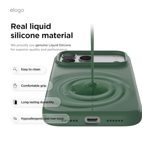 Image of elago for iPhone 17 Pro Max Case, Premium Magnetic Silicone Case, Compatible with MagSafe, Liquid Silicone Material, Protective Cover, Shockproof, Slim Phone, 6.9 inch (Alpine Green)