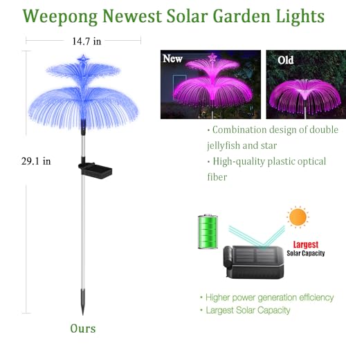 Solar Garden Lights 3 Pack New Upgraded Solar Lights Outdoor Waterproof 7 Color Changing Double Jellyfish and Star Flower Garden Decor Yard Lawn Christmas Outdoor,Gifts for Mother's Day Women