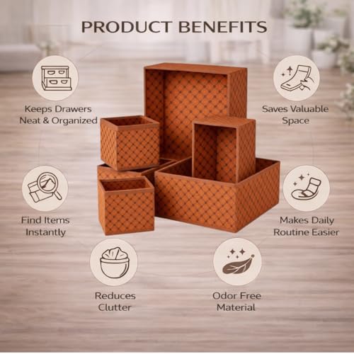 Image of PulGos 6pcs Foldable Drawer Organizer | Closet Storage Bins | Cube Basket Box for Clothes, Wardrobe, Undergarments, Socks & Accessories | Sturdy Fabric Organiser Set for Home & Bedroom