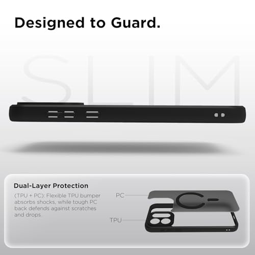 Image of RIGGEAR Shockproof Sleek Hybrid Armor Magnetic Back Cover Case Compatible with MagSafe Accessories for OnePlus Nord 6 5G / Nord CE 6 5G (Smoke Black Matte PC + Black TPU Bumper)
