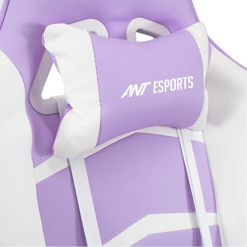 Image of Ant Esports 9077 Ergonomic Gaming Chair, Multifunctional Gaming Chair with Premium PU Leather Upholstery, 2D Armrest, Integrated Neck and Lumbar Support, & 180 Recline - White & Purple