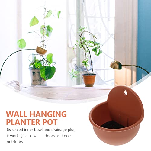 Yardwe Hanging Flower Planter Pots Plant Pot Flowerpot Half Round Shape Wall Mounted Resin Indoor Outdoor Flowerpots Removable Vase Home Garden Decor #TOP1