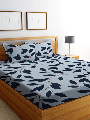 Image of YORIK TM Microfiber Bed Sheet with Pillow Cover, 3D-Printed, 144TC, Soft & Breathable, Double /Single Bed (Shaphire Gray, Queen)