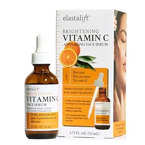 Elastalift Vitamin C Facial Serum For Age Spots, Wrinkles, & Expression Lines. Anti-Aging Face Serum W/Vitamin C & Hyaluronic Acid Brightens Skin To Promote Healthier Skin Complexion, 1.75 Fl Oz