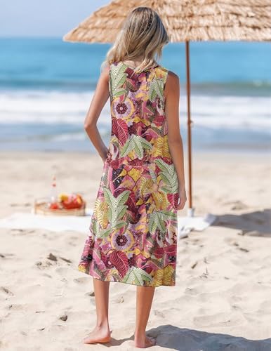 Image of Zeagoo Womens Summer Midi Dresses 2026 Casual Sleeveless Tank Sundresses A Line Crewneck Beach Vacation Dress with Pockets