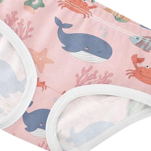 Toddlers Underwear Floral 2t Cotton Girl Panties Cute Artistic Briefs Girls Undies Cute Cartoon Whales Crabs Fishes4