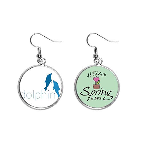 Pendientes de delfines de primavera en plata colgante de océano azul
