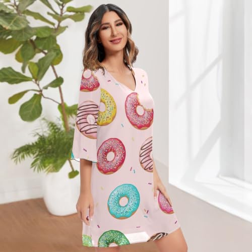 Robe d'été rose au motif donuts colorés robe décontractée fluide légère - 3