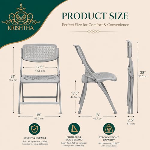 Image of Folding Metal Chair with Nylon Seat and Backrest for Home /Kitchen /Study Chair and Restaurant /Outdoor Chair (Grey)