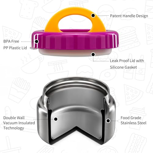 Image of MAISON HUIS 8oz Soup Thermo Wide Mouth Vacuum Insulated Thermo Jar, Leak Proof Stainless Steel Food Container for Hot&Cold Food Kids Lunch Soup for School Travel (Purple)