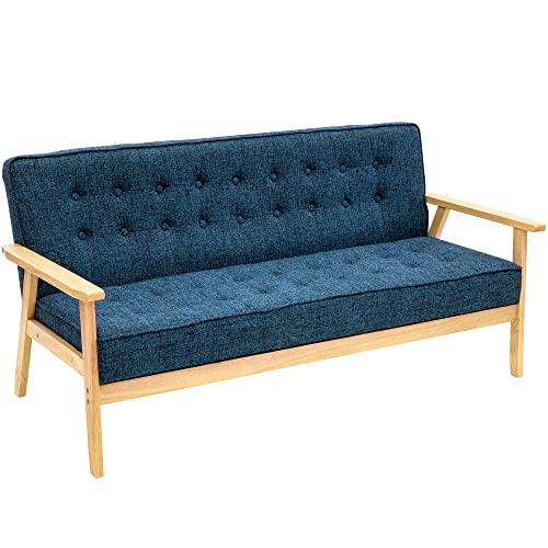lifesia ソファ カウチ ソファー 3人掛け ファブリック 肘付き 天然木脚 幅153cm シンプル 北欧 ナチュラル ネービーブルー 172BAA