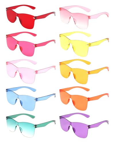 10 Pack Colorful Square Sunglasses for Women Bulk, Fun Rimless Transparent Glasses Party Favors