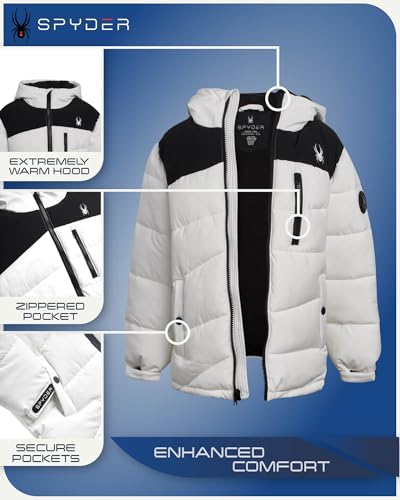 Image of Spyder Boys Puffer Jacket Insulated Fleece Lined Hooded Stretch Winter Coat