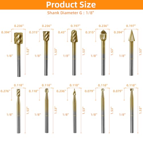 PNEUICALLY 10 peças de brocas rotativas HSS conjunto de brocas rotativas 1/20.3 cm (3 mm) fresa para