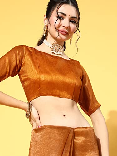 AKHILAM Women's Organza Embroidered Saree With Unstitched Blouse Piece