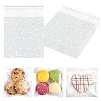 100pcs White Dot Cellophane Bags 10 x 10cm,Self Adhesive Small Plastic Packaging Self-Seal Translucent Cookie Bags Clear Cellophane Bags Dot Opp Sweet Bag for Cookie Chocolates Biscuit Sweets Candy