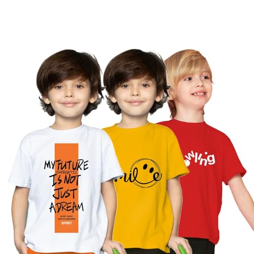 Image of Yazh Texworld Boys Round Neck Blended Cotton T-Shirts | Regular Fit | Half Sleeve | Casual Wear | Trendy | Combo Pack of 3 | Multicolor | Soft, Durable, and Stylish for Everyday use