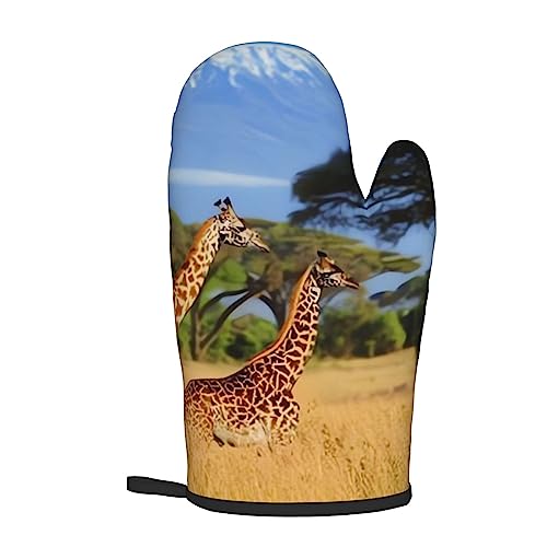 Africa Wildlife Giraffes Oven Mitts And Pot Holders Set Heat Resistant Oven Glove And Potholder Kitchen Microwave Gloves For Baking Bbq Grilling Cooking Oven Mitts #TOP7