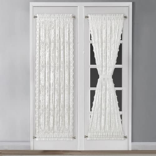 Warm Home Designs Ivory French Door Curtains. English Rose Lace Curtain Door Pair Comes with 2 Tiebacks. 52 x 72 Inch Length Curtains are Perfect As Door Curtains for Door Window. LFD Ivory 52x72